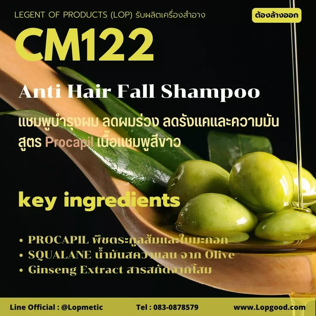 Cm122 รับผลิต Anti Hair Fall Shampoo รับผลิตแชมพูลดผมร่วง สูตร Procapil