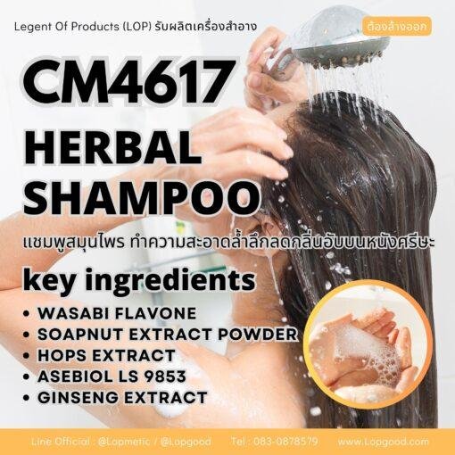 CM4617 รับผลิตHERBAL SHAMPOO รับผลิตแชมพูสมุนไพรทำความสะอาดล้ำลึกลดกลิ่นอับบนหนังศรีษะ สูตร สูตร WASABI FLAVONE และ SOAPNUT EXTRACT
